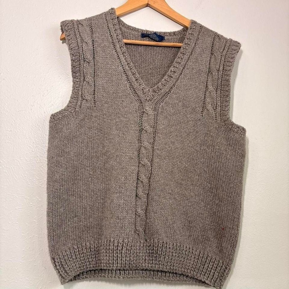 Vintage 90s Chunky Earthy Open Cable Knit Sweater Vest Preppy Size Men's M